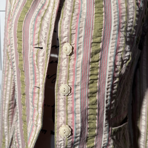 Stylish Cabi Women's Green and Pink Striped Jacket | Size 8 | 100% Cotton - Picture 2 of 10